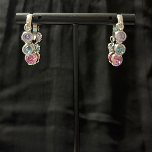 Gold plated Stainless Steel Hoop Dangle Earrings with Charms-Silver Multicolor - Picture 11 of 11